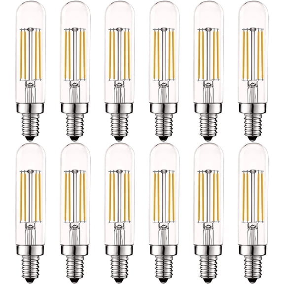 Luxrite T6 T6.5 Vintage LED Tube Light Bulbs 5W= 60W, 3000K Soft White, Dimmable, 500 Lumens, UL Listed, E12, 12-Pack