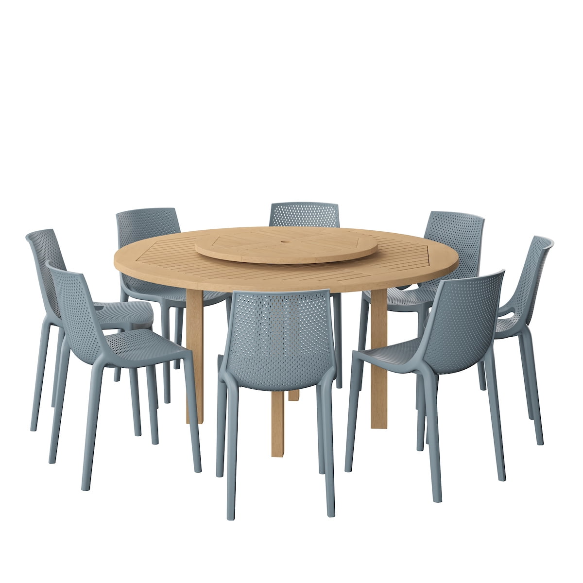 Amazonia Rome 9 Pieces Lazy Susan Teak Finish Round Patio Dining Set, Seating Capacity: 8