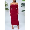 thumbnail image 4 of Vestido ajustado maxi fruncido con hombros descubiertos rojo PRETTYGARDEN para mujer, 4 of 8