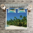 thumbnail image 3 of Ambesonne Ocean Quilted Bedspread Set 3 Pcs, Paradise Island Palm Tree, King Size, White Green Blue, 3 of 3