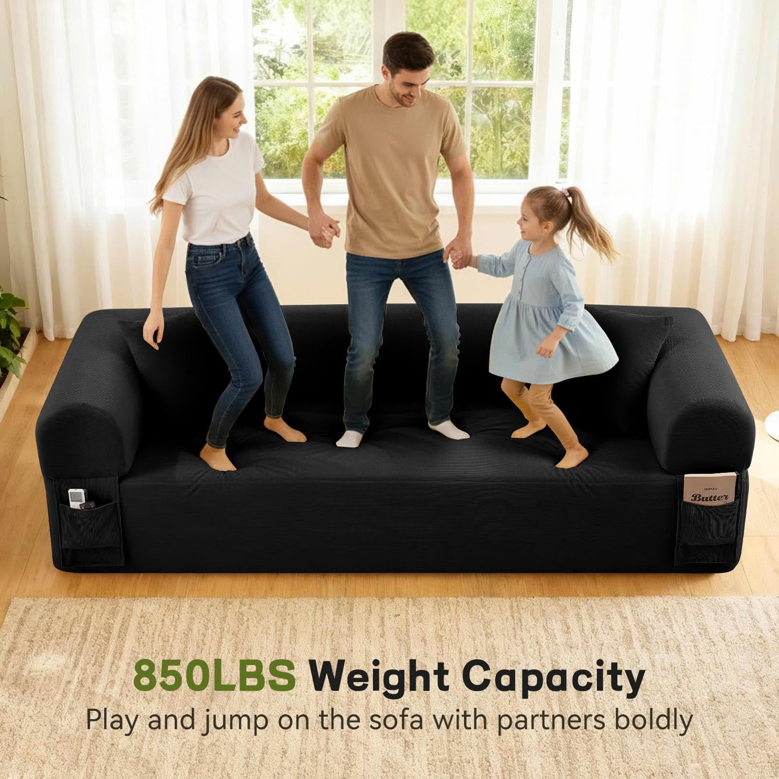 MAYEERTY 83" Gray Corduroy 3-Seater Sofa, 600lbs Pocket Spring No Assembly Couch for Living Room