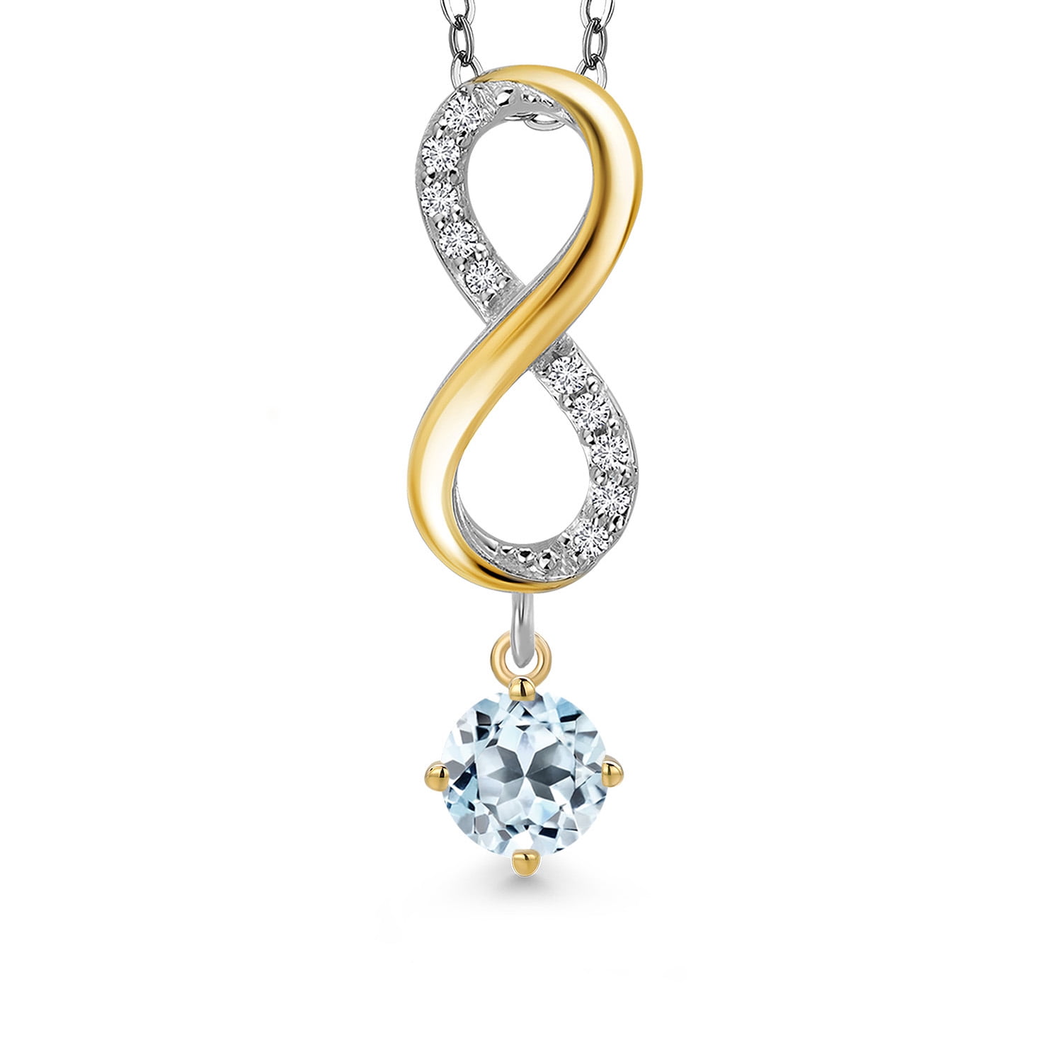 Gem Stone King 925 Silver and 10K Yellow Gold Sky Blue Topaz and Lab Grown Diamond Pendant Necklace for Women | 1.48 Cttw | Gemstone November Birthstone | Round 5MM | With 18 inch Chain