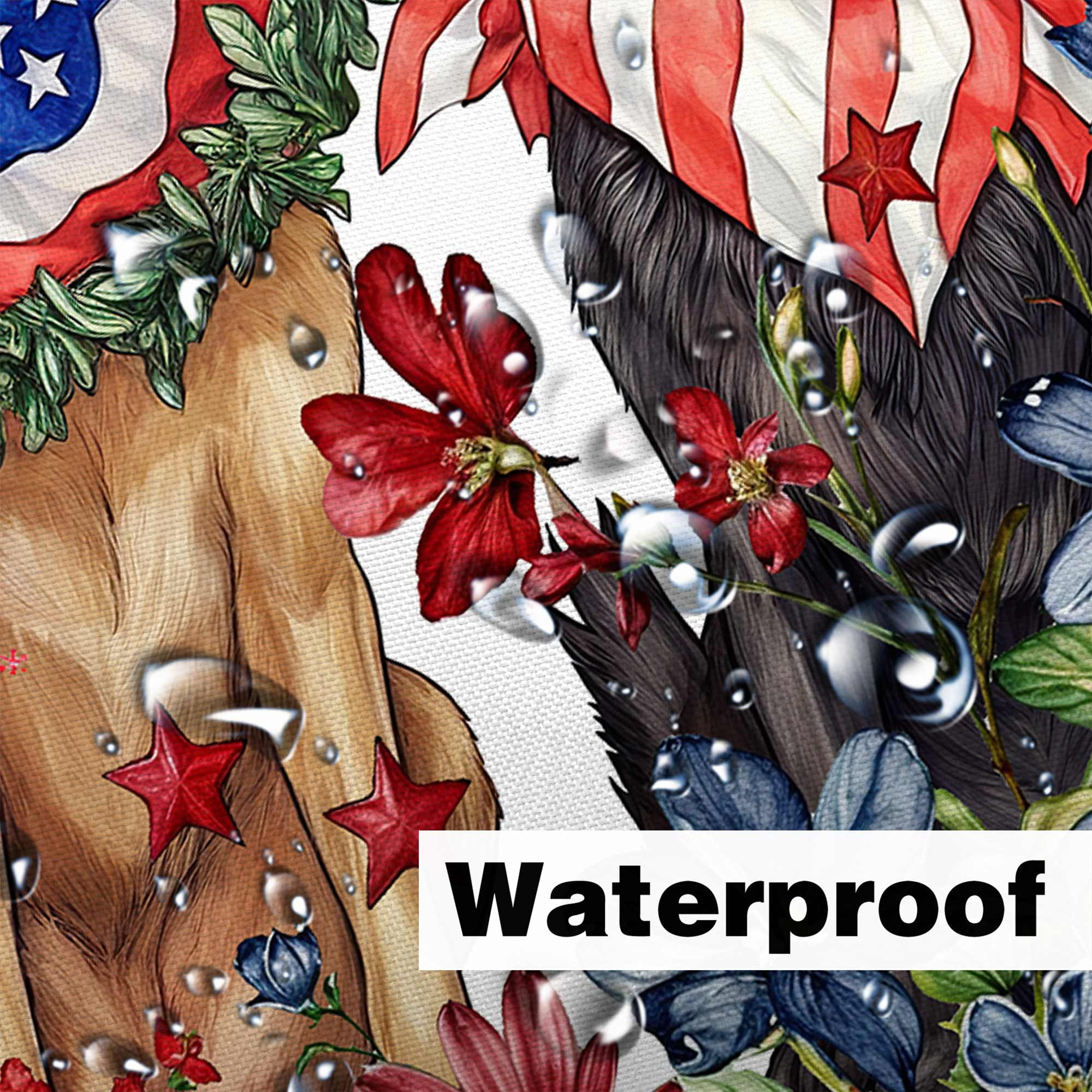 4th of July Dog Shower Curtain, Red White and Blue Patriotic Memorial American Flag Independence Floral Shower Curtain Sets, Rustic Holiday Waterproof Fabric Bath Curtains with Hooks, 60X70in