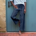 thumbnail image 2 of Pxxlle Straight Leg Pants for Women Casual Summer Spring Elastic Waisted Drawstring Pant Solid Color Wide Leg Long Pants Navy XL, 2 of 8