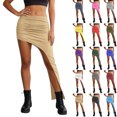 thumbnail image 4 of Women's Y2K Sexy Asymmetric Ruched Mini Skirt, Bodycon High Slit Irregular Hem Skirt, Summer Trendy Gathered Stretchy Party Club Skirt, 4 of 4