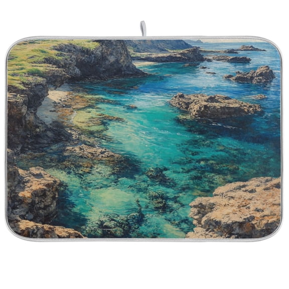 BZSMCE Dish Drying Mat Rugged Coastline Design Drying Mats