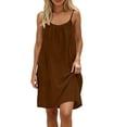 thumbnail image 7 of Xaqiouau Womens Solid Spaghetti Strap Mini Dress Backless Casual Summer Loose Swing Dress Sleeveless Beach Vacation Sundress, 7 of 7