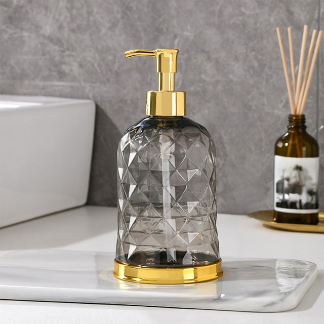 Bote dispensador de jabón de manos 450ml | Plástico transparente, gris, marrón y multicolor recargable para bomba | Duradero, Resistente al Óxido | Estación de jabón líquido para la encimera de la
