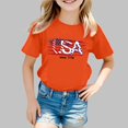 thumbnail image 2 of MKHSQHDG Girls T Shirts Preppy Girl's 4th of July Patriotic Short Sleeve T Shirt Cute Independence Day Flag Print Tee Comfortable Casual Summer Top for Toddler Kids 4th of July Shirts 13-14 Years, 2 of 4