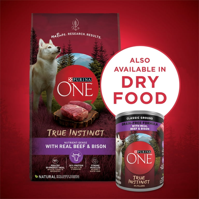 Purina One True Instinct Grain Free Wet Dog Food Classic Ground Real Beef Bison 13 oz