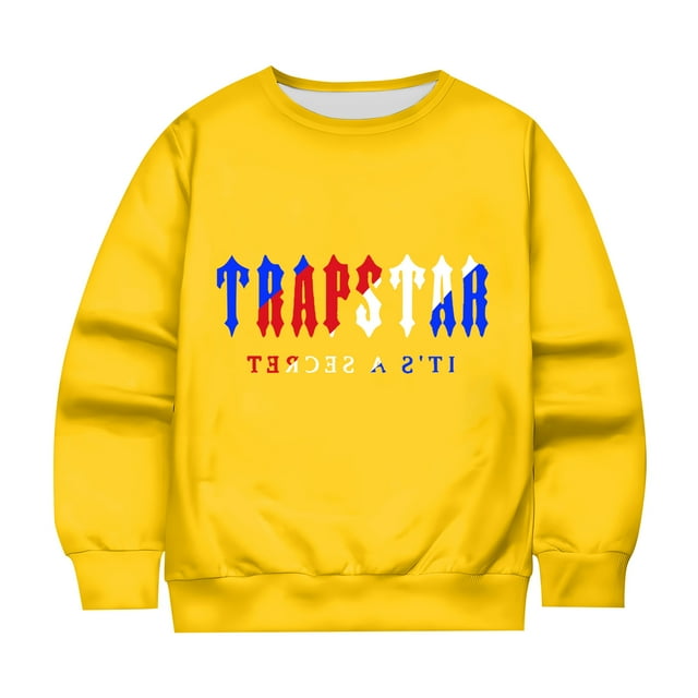 Hauts pour Enfants Trapstar Chandails à Col Rond à Manches Longues Chandails Graphiques Amples Trapstar Chandails à Enfiler de Rue Hip-hop Chandails pour Garçons et Filles (Jaune, 150)