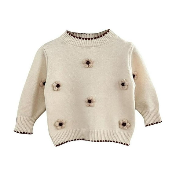 Odeerbi Baby Boys Girls Sweater Children Fashion Casual Winter Warm Long Sleeve Round Neck Pullover Sweater Knit Jumper Tops White
