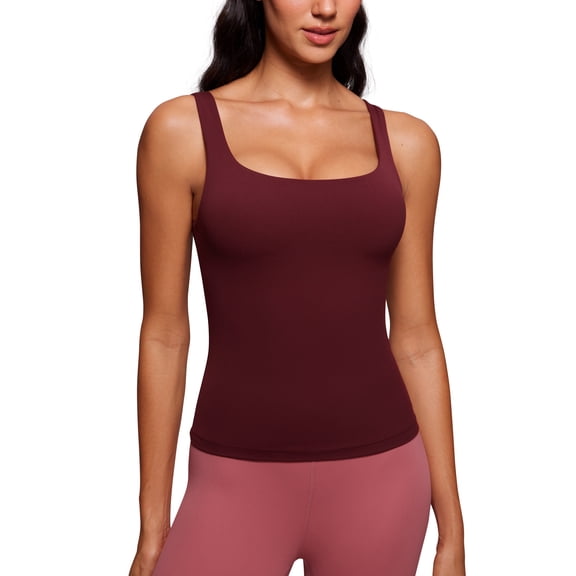 CRZ YOGA Butterluxe Women’s U Neck Tank Top with Built in Bra Soft Padded Crop Camisole