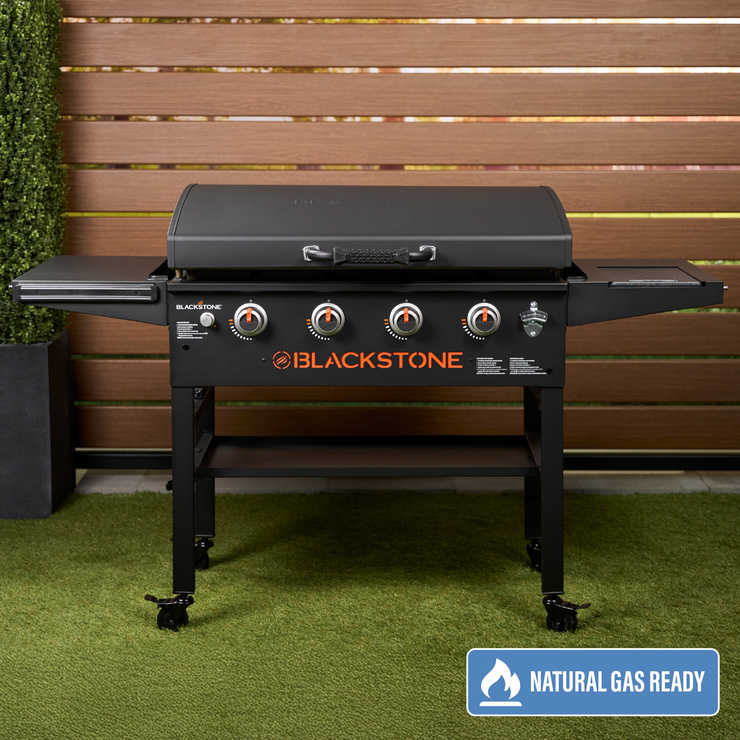 Blackstone Original 4-Burner 36" Natural Gas Omnivore Outdoor Griddle with Hood and Folding Side Shelves