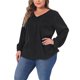 thumbnail image 4 of Blusas de mujer de talla grande Agnes Orinda para trabajo, oficina, con pliegues, de manga larga, escote en V, 3X, negras, 4 of 5