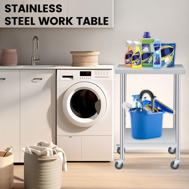 Kojooin Stainless Steel Prep and Work Table, Heavy Duty Commercial Kitchen Table with Adjustable Undershelf