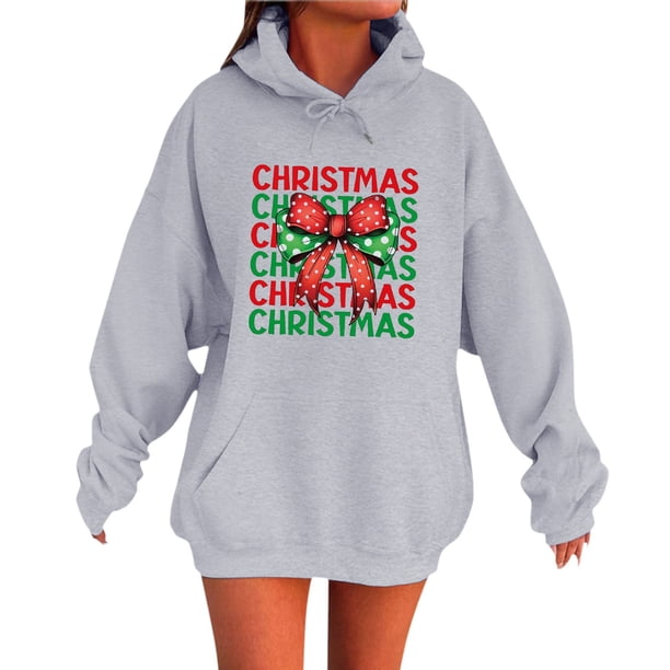 WILLBEST Sudaderas Navideñas Oversize con Capucha para Mujer, Sudaderas de Invierno con Hombros Caídos, Cordón Ajustable y Bolsillo Mediana