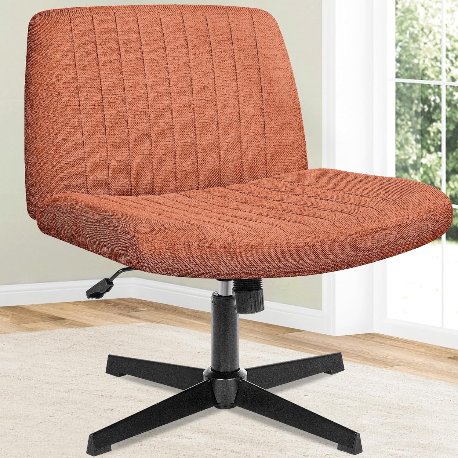NEO CHAIR Criss Cross Chair No Wheels Armless&nbsp;Comfy Desk Chair Wide Vanity Makeup&nbsp;Cross Legged Office Adjustable Computer Task for Home Office Fabric (Brown)