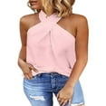 thumbnail image 1 of Hauts d'Été Femmes Licol Cou Sans Manches T-Shirts Unis Blouses Décontractées, 1 of 2