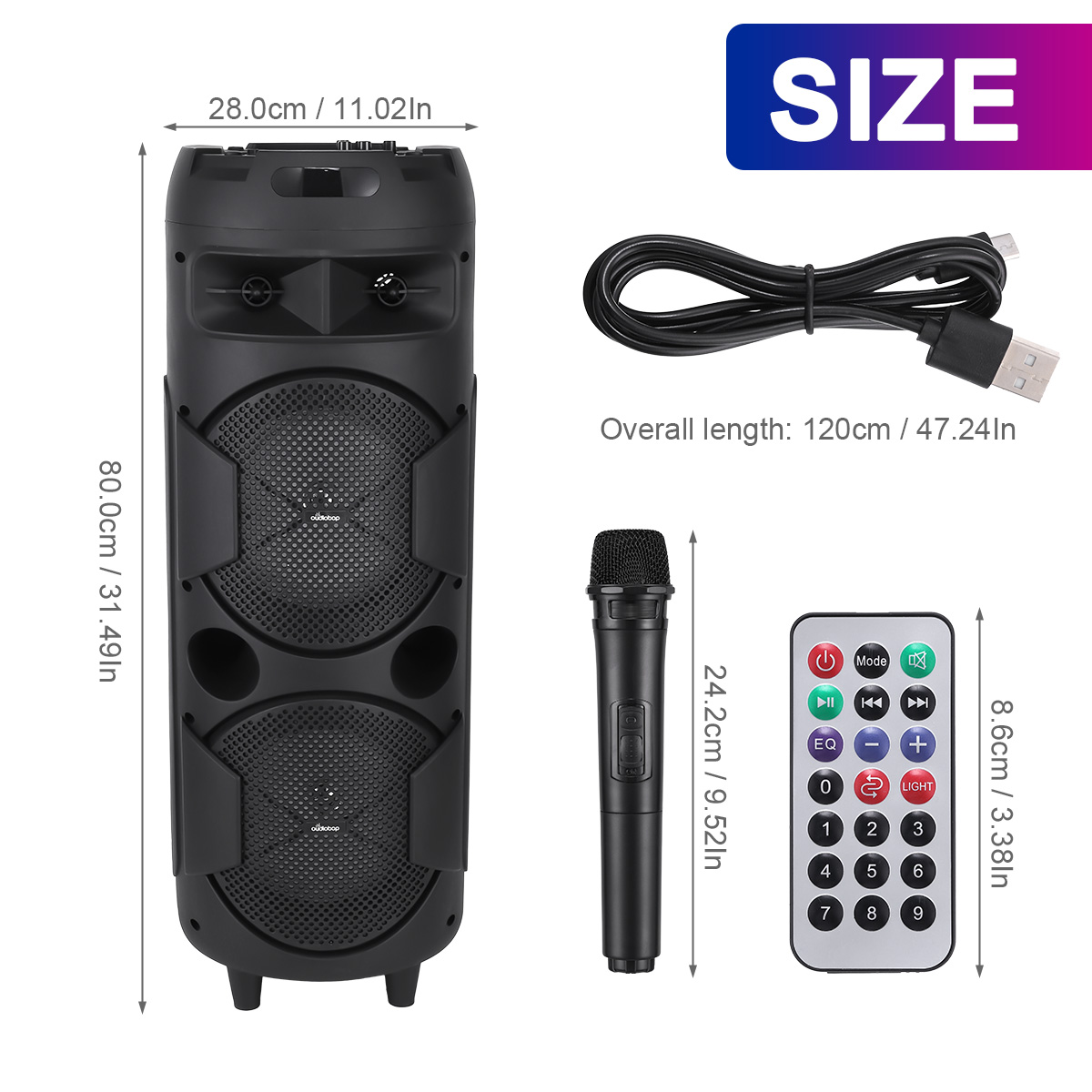 BEYGO Portable Party Speaker with Double Subwoofer Heavy Bass,Bluetooth 5.0 Wireless Outdoor Speaker with Mic, Stereo Sound, for Home, Party, Support FM Radio, Black