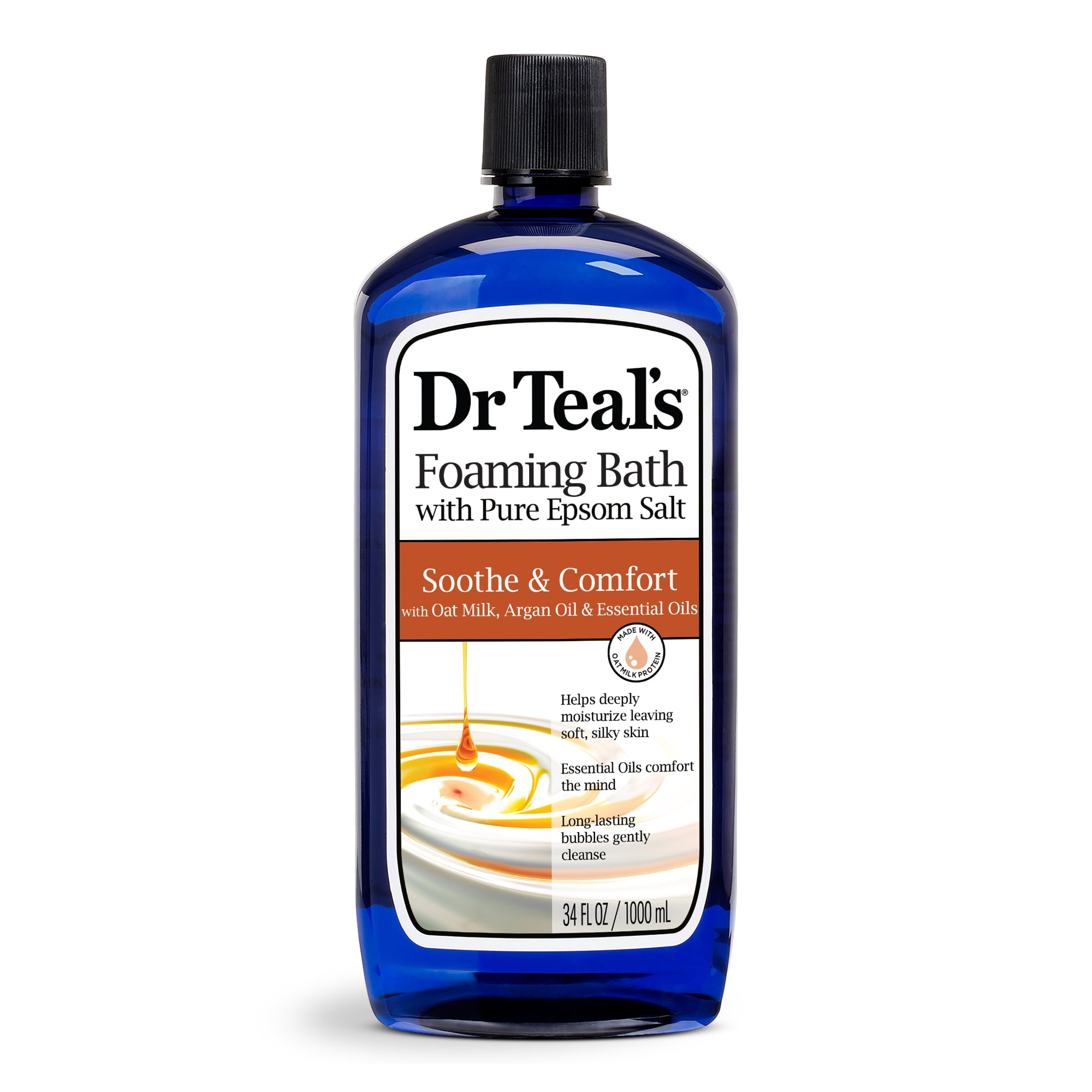 Dr Teal's Foaming Bath with Pure Epsom Salt, Soothe & Comfort with Oat Milk & Argan Oil, 34 fl oz