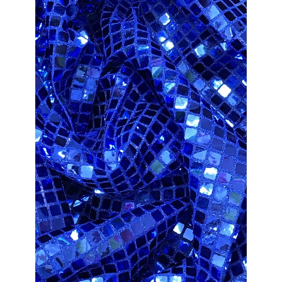 Square sequins glue on metallic mesh, 45" wide, sells by the yard, Royal Blue