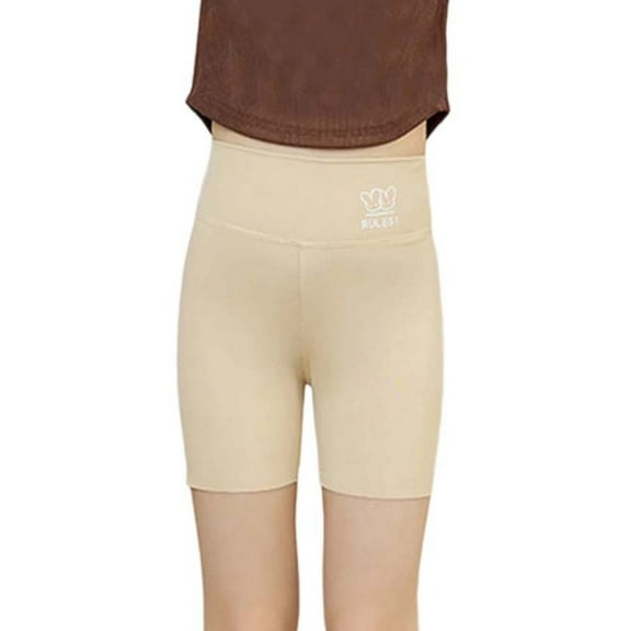 LIIPEE Girls Boys Leggings Shorts Solid Color Elastic High Waist Shorts Comfort Walking Shorts,Beige,4-5 Years