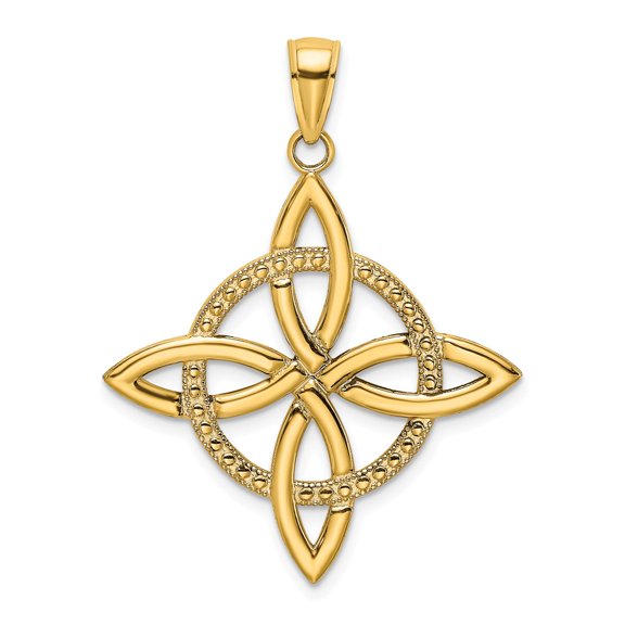 FB Jewels 14K Yellow Gold Lrg Celtic Eternity Knot Pendant Cut Out Circle