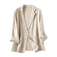 thumbnail image 3 of ITSAME Women's Linen Cotton Blazer Notched Lapel Button Open Front with Pockets Casual Fashion Suit Jacket Beige Size XL, 3 of 6