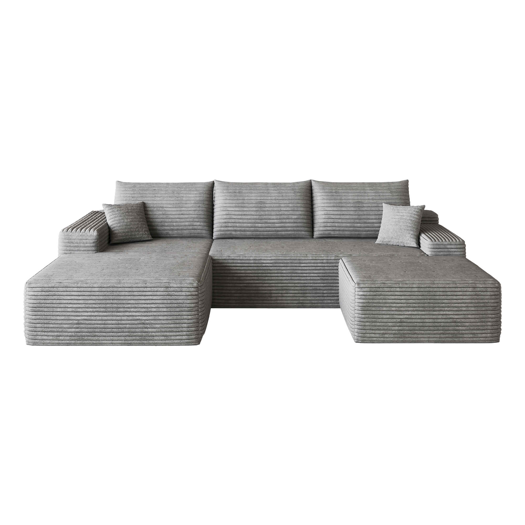 MAYEERTY 107" Cloud U-Shaped Sectional Sofa with 1 Ottoman, Plush Corduroy Deep Seat Modular Couch, No Assembly for Living Room