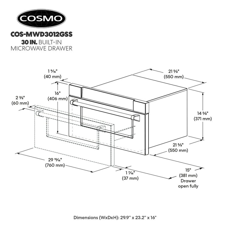 Cosmoページ COSMO 30 in. Built-in Microwave, Stainless Steel, Touch Controls