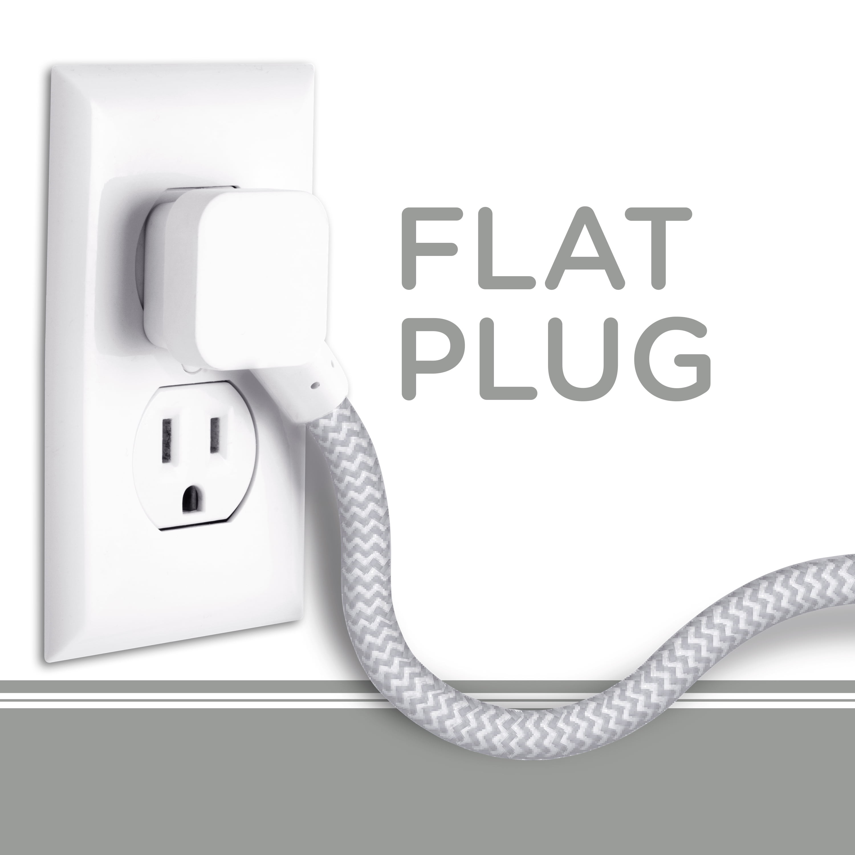 Cordinate 2-Outlet Grounded Extension Cord with USB, 10ft, Gray/White – 41691