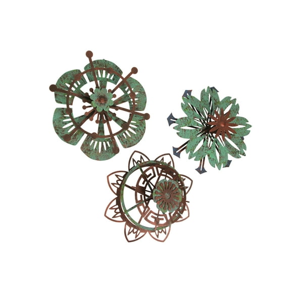 Transpac Verdigris Green Metal Flower Wall Hanging Floral Sculpture (Set of 3)