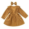 thumbnail image 3 of Mercatoo Toddler Baby Kids Girls Solid Color Long-Sleeved Ruffle 𝐁otton Dress Princess Dress With Hairband Set Girls Dresses, 3 of 9