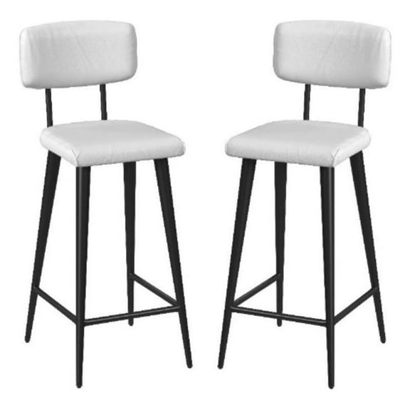 Home Square 26" Leather Rectangular Counter Stool in White - Set of 2