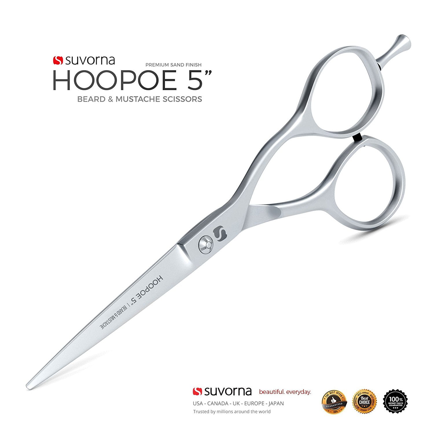 Suvorna HOOPOE 5" Men's Beard & Mustache Scissors with Leather Pouch