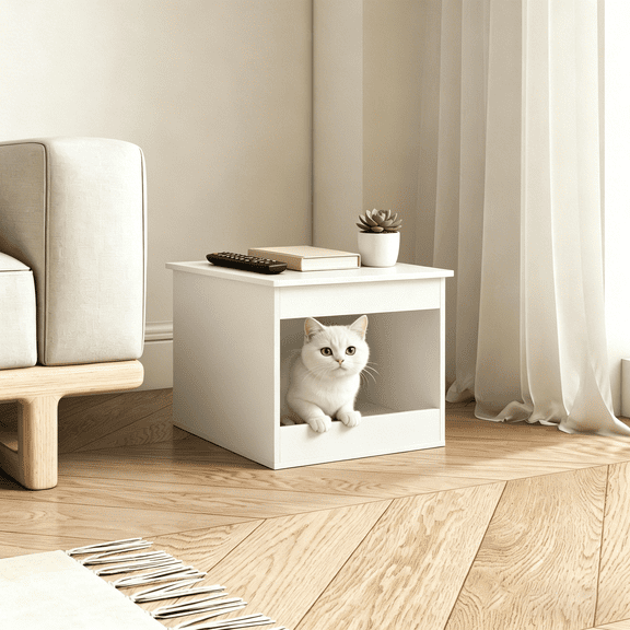 HOMLUX Top Opening Cat Litter Box Enclosure, Hidden Pet House Furniture, Multifunctional End Table, up to 60 lbs Capacity, White