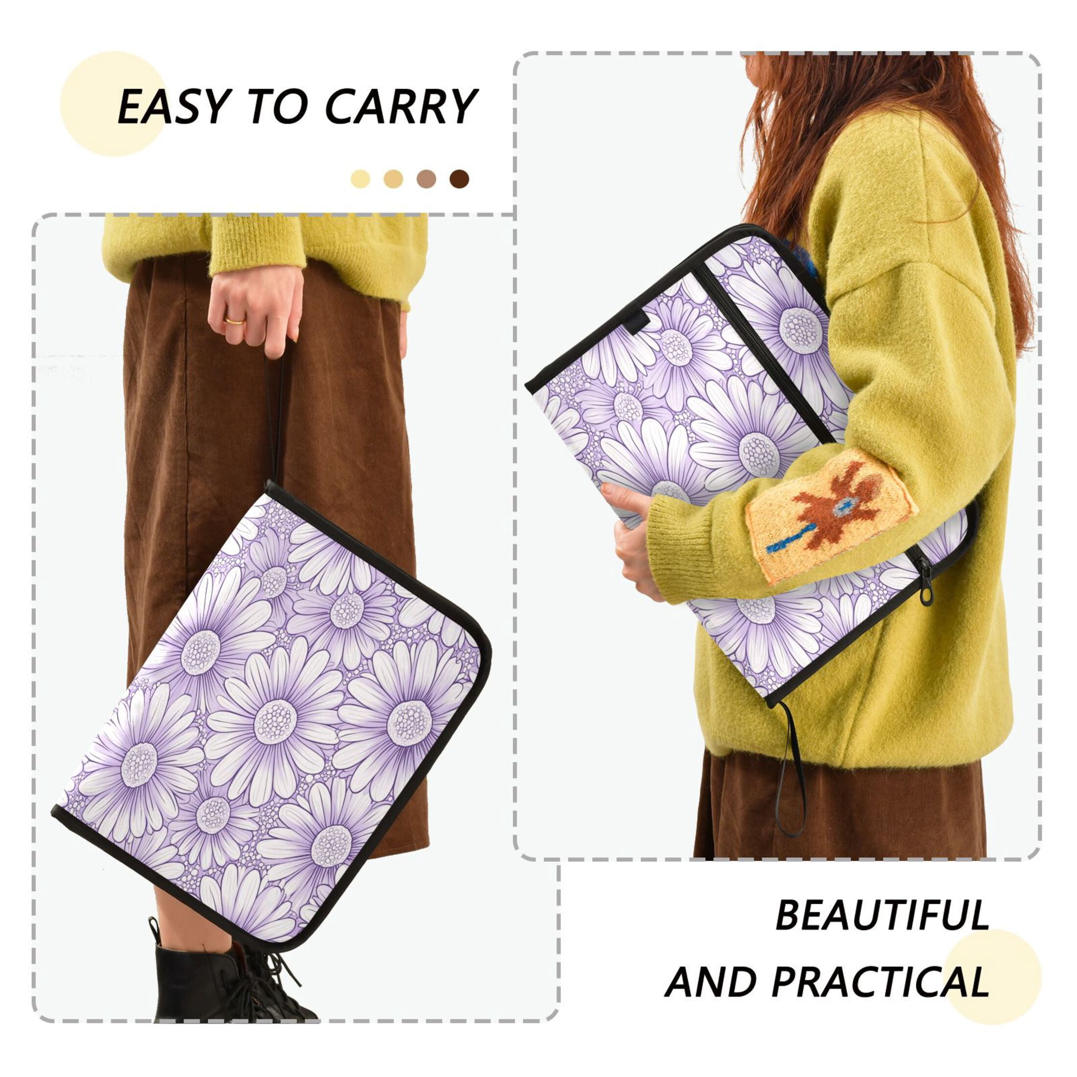 WOBOGO A Pattern with Pale Purple Daisies Expanding File Folder Letter Size Accordion Filing Organizer 13 Pocket Separate Organ Pocket