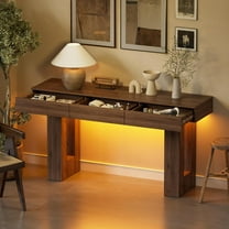 PAKASEPT 63-Inch Long Console Table with Colorful LED Lights and 3 Drawers, Wooden Rectangular Sofa Table Behind The Couch, Farmhouse Entryway Table for Entrance, Hallway, Living Room (Natural)