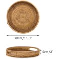 thumbnail image 5 of Cesta decorativa para servir, bandeja redonda de ratán con asas recortadas, uso multifuncional para decoración del hogar y servicio de alimentos, elegante diseño de ratán natural, fácil limpieza (30, 5 of 5