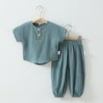 thumbnail image 2 of Plebaso Baby Boys Girls Cotton Gauze Two-Piece Sets Solid Color Crew-neck Short Sleeve Tops Shorts Infant Summer Clothes, 2 of 3