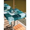 thumbnail image 2 of Outdoor Tablecloth with Umbrella Hole for Patio/Picnic/Party/Camping, Abstract Geometric Waterproof Table Cloth Square Cover Washable, Vintage Minimalist Patchwork Art Teal Green (60"x 60"), 2 of 9