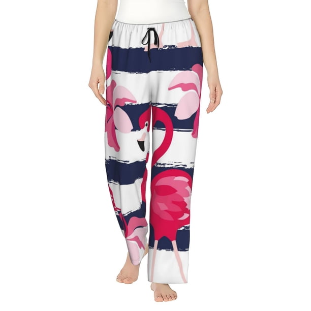 Fotbe Pink Flamingos Pantalones de Pijama para Mujer, Pantalones de Dormir, Pantalones Pj con Cordón y Bolsillos-Small