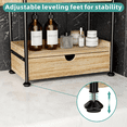 thumbnail image 4 of 3-Tier Bathroom Counter Organizer with Drawer, Wooden Vanity Skincare Storage Shelf with Thickened Metal Frame, Countertop Shelf with Basket & Hooks for Makeup Organization, Light Brown, 4 of 7