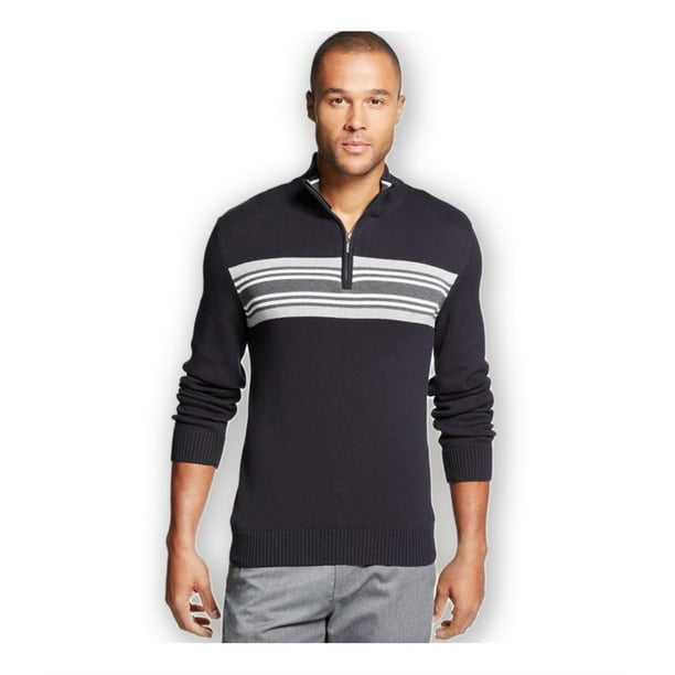 John Ashford Mens Chest Stripe Pullover Sweater Black Big 2X