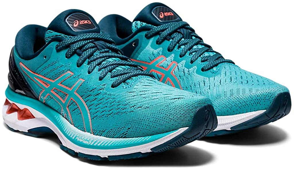 ASICS Women's GelKayano 27 Running Shoes, 10M, Techno Cyan/Sunrise RED