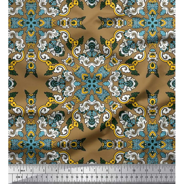 Soimoi Polyester Crepe Fabric Tiles Moroccan Fabric Prints by Yard 42 Inch Wide