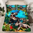 thumbnail image 2 of Manfei 3D Cartoon Dino Boy Twin Sheet Sets 3pcs, Jungle Tyrannosaurus Rex Twin Fitted Sheet, Ancient Animal Flat Sheet, Breathable Bedroom Decor, 2 of 7