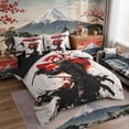 thumbnail image 2 of Manfei Ink Samurai Bedding Comforter Set for Boys Men, Armor Sword Queen Bedding Sets, Black Red Gray, Black Reversible7 Pieces, 2 of 6
