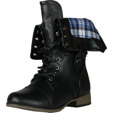 Leather Lace Up Combat Boots - Legend8 Leatherette Military Combat Boot Lace Up Foldable Women New Shoe